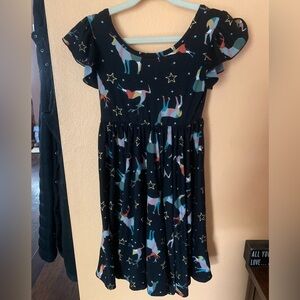 Dot dot Smile soft black twirl dress with deers and stars, ruffle sleeves, 7